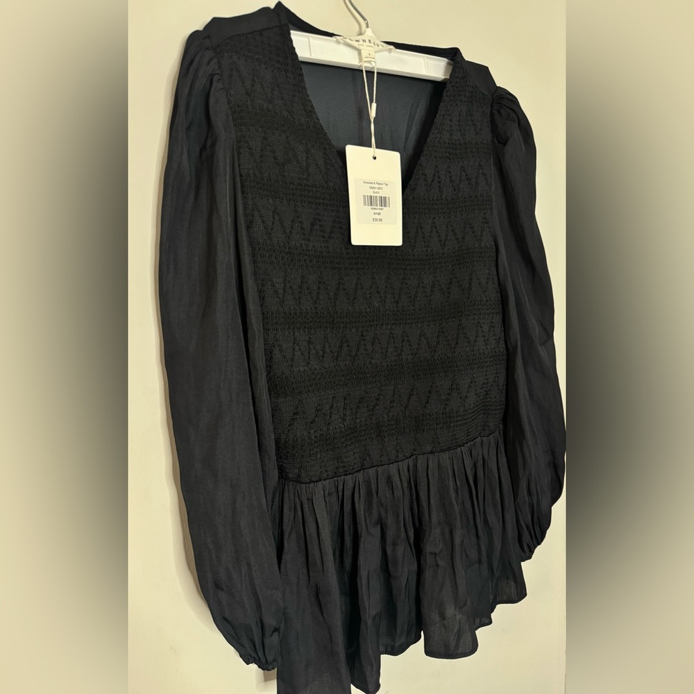 Downeast Black Smocked Peplum Top